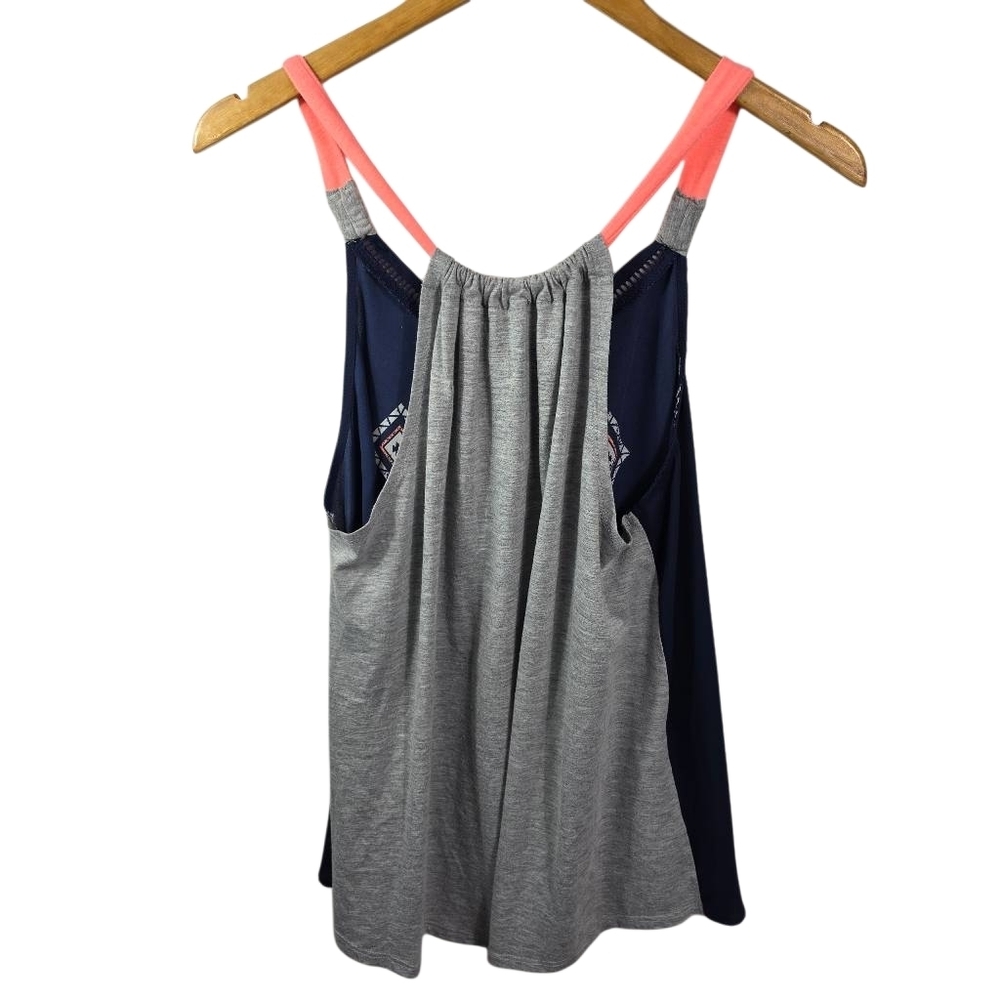 Rewind Navy Aztec Tank with Coral Straps and Gray Side  Panels Size Xl - Picture 2 of 8